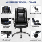 COLAMY Leather Executive Office Chair - High Back Home Computer Desk Chair with Padded Flip-up Arms, Adjustable Tilt Lock, Swivel Rolling Ergonomic Chair for Adult Working Study, Black