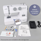 FEIYUE FYe310 Full Size Sewing Machine with Foot Pedal, Heavy Duty & Portable, Powerful Servo Motor, 25 Built-in Stitches, 6 Bobbins & 5 Included Sewing Feet (White)