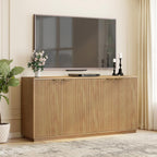Fluted Sideboard Buffet Cabinet with Storage,63" Modern Credenza Storage Cabinet with Doors and Adjustable Shelves,Wooden Buffet Cabinet for Kitchen,Living Room,Natural Oak