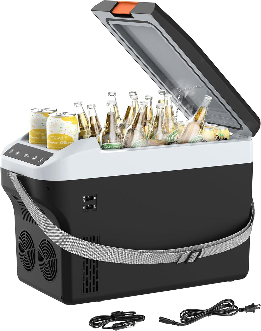 Kikihuose 12V Car Refrigerator Cooler/Warmer 23 Quart (22L) Portable Electric Car Cooler with 12 Volt DC &120V AC, Plug In Thermoelectric Fridge for Vehicles, Camping, RV, Modern Black