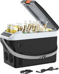 Kikihuose 12V Car Refrigerator Cooler/Warmer 23 Quart (22L) Portable Electric Car Cooler with 12 Volt DC &120V AC, Plug In Thermoelectric Fridge for Vehicles, Camping, RV, Modern Black