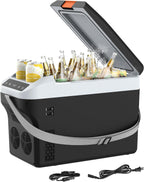 Kikihuose 12V Car Refrigerator Cooler/Warmer 23 Quart (22L) Portable Electric Car Cooler with 12 Volt DC &120V AC, Plug In Thermoelectric Fridge for Vehicles, Camping, RV, Modern Black