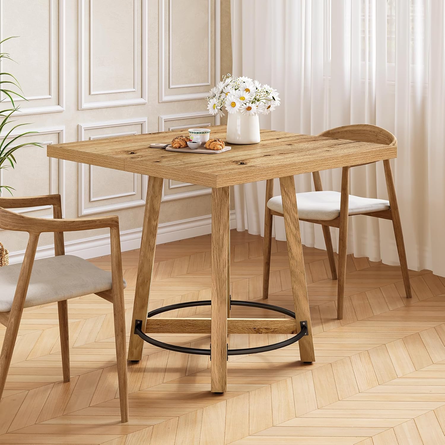 LITTLE TREE 31.5 Inch Modern Dining Table, Square Kitchen Table for Small Space, Perfect for 2-4 People, Mid-Century Modern Style for Kitchen & Dining Room, Brown & Black