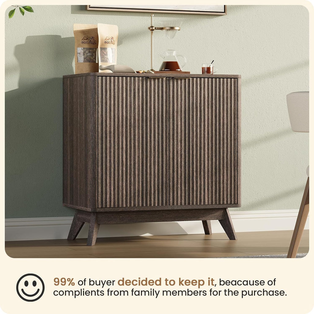 29'' Sideboard Buffet Cabinet with Storage, Fluted Cabinet with Rounded Corners, Modern Buffet Table Accent with 2 Doors for Coffee Bar, Console Table,Walnut