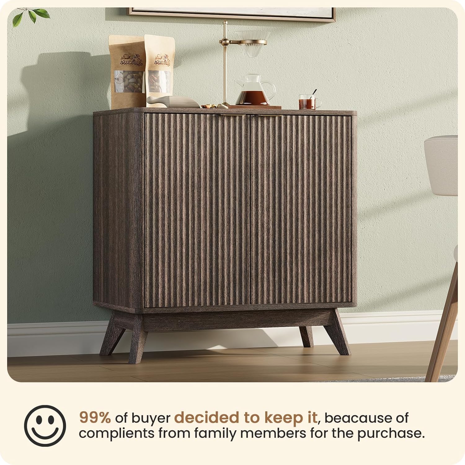 29'' Sideboard Buffet Cabinet with Storage, Fluted Cabinet with Rounded Corners, Modern Buffet Table Accent with 2 Doors for Coffee Bar, Console Table,Walnut