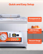 VEVOR Chamber Vacuum Sealer, 260W Sealing Power, Vacuum Packing Machine for Wet Foods, Meats, Marinades and More, Compact Size with 10.2 in Sealing Length, Applied in Home Kitchen and Commercial Use