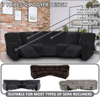 ULTICOR 7-Piece L Shape Sectional Recliner Sofa Covers, Velvet Stretch Reclining Couch Covers for Sofa, Thick, Soft, Washable (Black, 5 Seat Cover)
