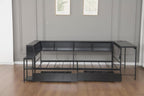 Bellemave Twin Corner Bed Frame with Desk and Storage, Twin Captains Bed with Charging Station,LED Light, Wood Daybeds with L-Shaped Bookcase and 2 Drawers, Black