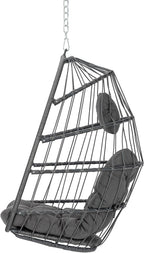 Yechen Hanging Egg Chair Outdoor Without Stand Indoor, Aluminum Foldable Swing Egg Chairs - Wicker Rattan Hammock Egg Porch Swing with UV Resistant Cushions for Bedroom Patio Balcony