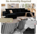 135" U-Shape Cloud Couch, Modern Modular Sectional Comfy L-Shape Sofa with Ottoman, Deep Seat, Upholstered Corduroy Sleeper Chaise Longue for Living Room Bedroom, No Assembly Required, Black