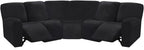 ULTICOR 7-Piece L Shape Sectional Recliner Sofa Covers, Velvet Stretch Reclining Couch Covers for Sofa, Thick, Soft, Washable (Black, 5 Seat Cover)