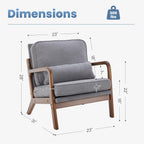 DUMOS Mid Century Accent Chair, Modern Living Room Chair with Arms and Waist Cushion, Reading Chairs for Adults, Lounge Chair for Bedroom, Solid Wooden Frame,Classic Grey