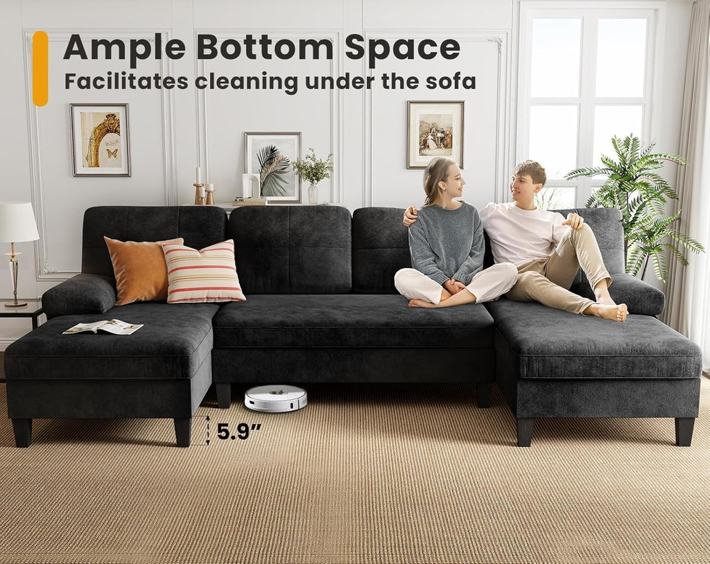 KKL Sectional 112 Inches Sofa Couch - 4 Seater U Shape Convertible Soft Couch with Side Storage for Living Room, Home Sofas with Chaise, Modern Couches for Apartment, Meeting Room Furniture, Bedroom