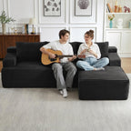 96" Cloud Sectional Couch with L-Shape Chaise, Modular Comfy Sofa Chaise Longue, Upholstered Corduroy Couches Sleeper with Deep Seat for Living Room Bedroom, No Assembly Required(Black, Right Facing)