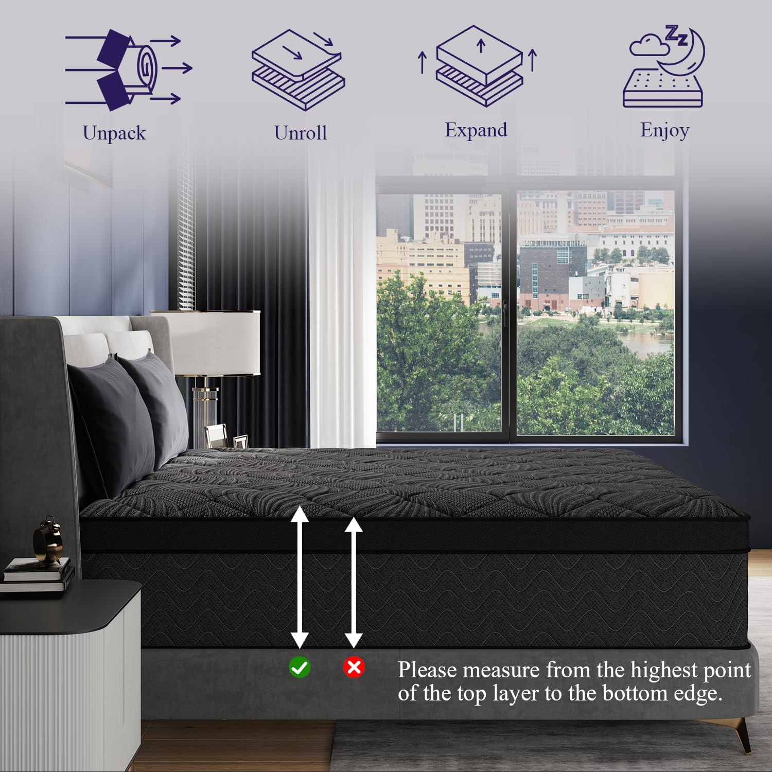 King Mattress, 14 Inch Luxury Hybrid King Size Mattress in a Box, Medium Firm Mattresses with Cooling Gel Memory Foam & Pocket Springs, Double Additional Support, 365-Night Trial