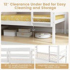 DORTALA Twin Over Twin Bunk Bed, Rubber Wood Convertible Wood Bunk Bed with Ladder Guardrail, Safety High Guardrail, Solid Wood Frame, Practical Morden Bunk Beds for Home, Dorm, Apartment, White