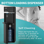 Self Clean Water Cooler Dispenser and Ice Maker Bottom Loading for 5 Gallon 3 Temperature Settings 22lbs Daily Capacity Ice Full Alert Night Light Black