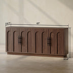 Evermagin 67" Arched Walnut Buffet Cabinet with Storage, Large Credenza with 4 Doors, Wood Mid Century Modern Sideboard for Kitchen and Living Room (67"*31.5"*15.7")