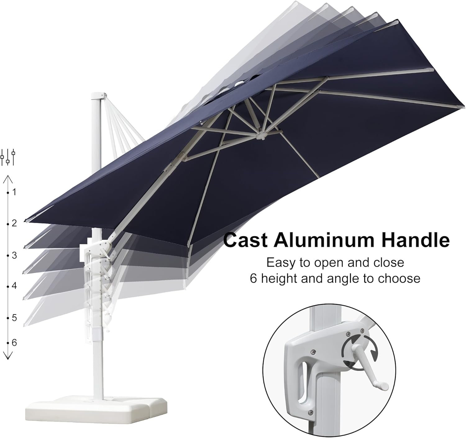 PURPLE LEAF 10' × 13' Patio Umbrella With Base White Cantilever Umbrella Square Outdoor Offset Umbrella Windproof with 360° Rotation for Garden Deck Pool, Navy Blue