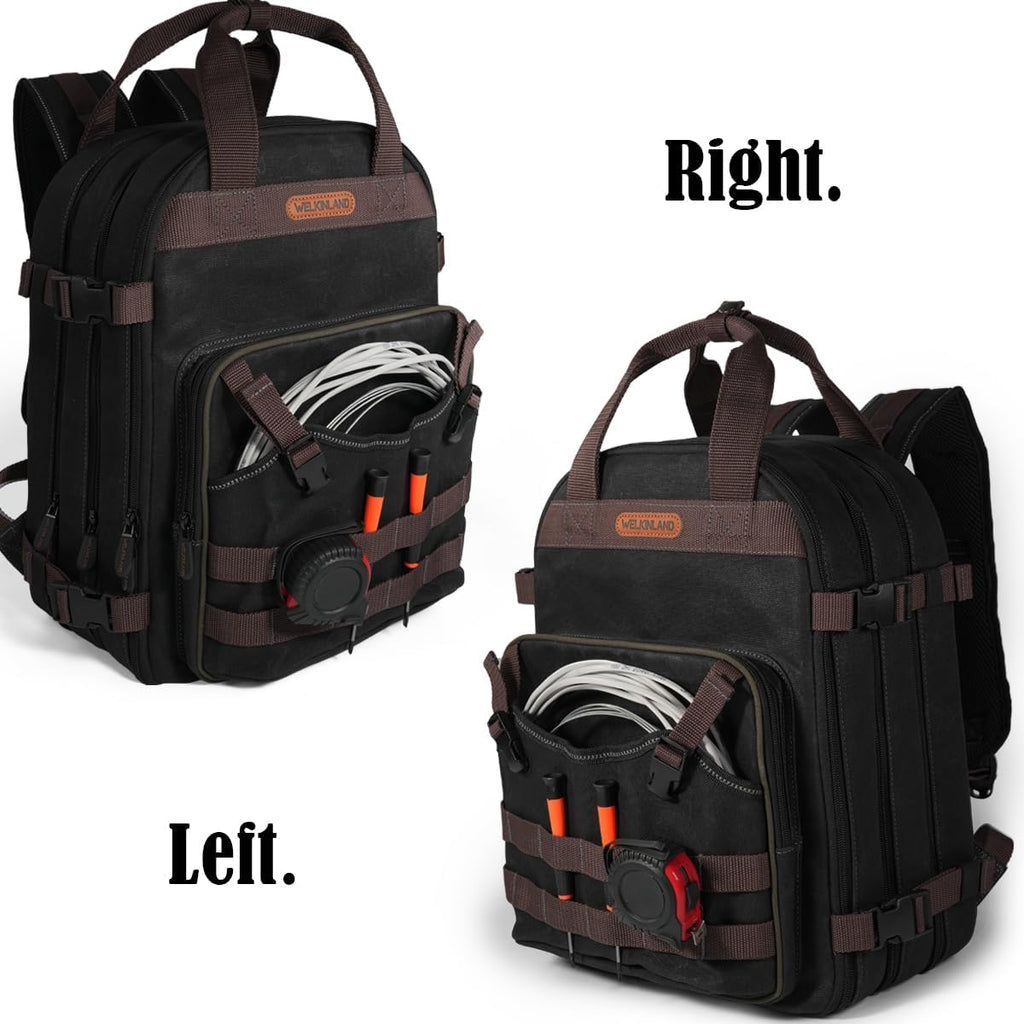WELKINLAND 90-Pockets Electrician Backpack, Wax-Canvas Tool Backpacks Heavy Duty, Convenient Work Tool Back pack With Pockets