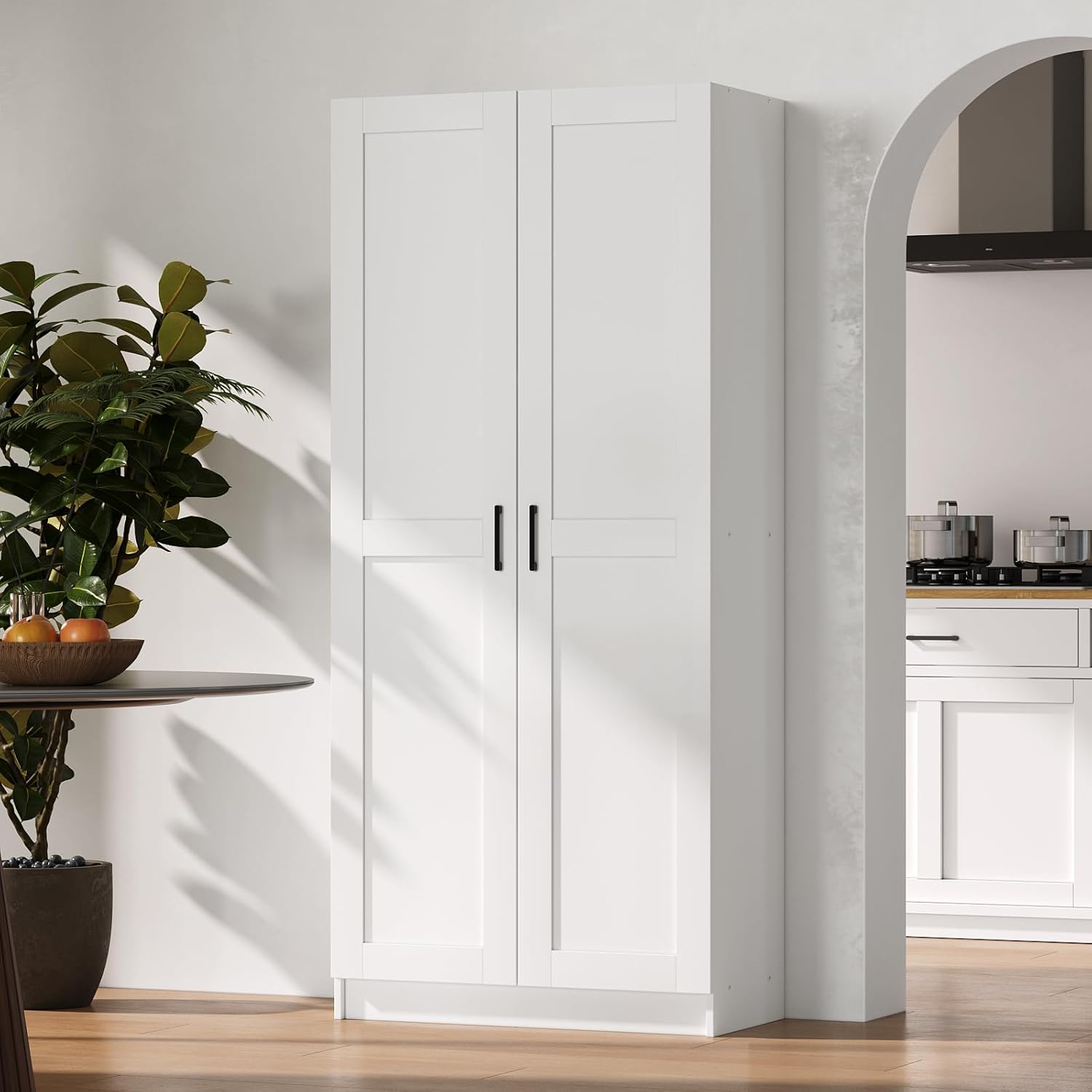 White Tall Kitchen Pantry Cabinet Organizers and Storage with Doors and Adjustable Shelves .Wood Large Gabinetes Para Cocina Office Bookshelf for Laundry Room Cabinets (31.5”W*15.7”D*71”H)
