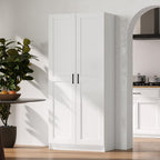 White Tall Kitchen Pantry Cabinet Organizers and Storage with Doors and Adjustable Shelves .Wood Large Gabinetes Para Cocina Office Bookshelf for Laundry Room Cabinets (31.5”W*15.7”D*71”H)