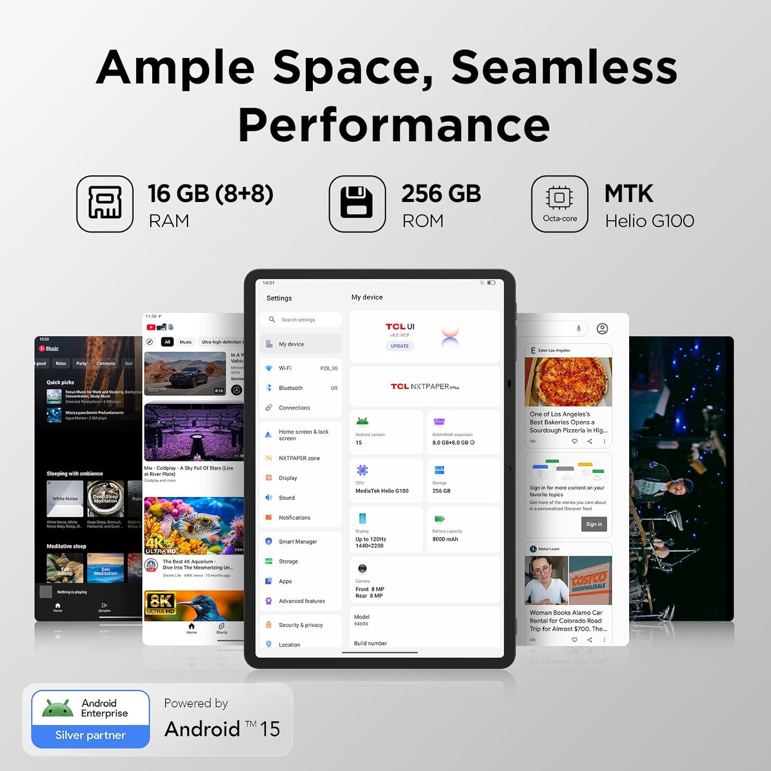 TCL NXTPAPER 11 Plus Android Tablet  11.5" 120Hz 2.2K Drawing Pad & Digital Notebook  Stylus Included  NXTPAPER 4.0 Display  AI Tools  8+8GB RAM  256GB Storage  8000mAh Battery  Onyx Black