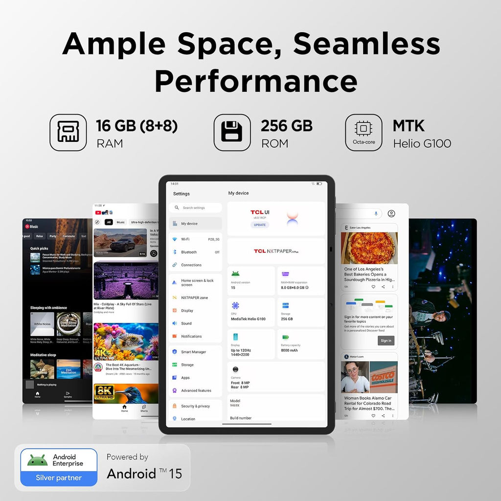 TCL NXTPAPER 11 Plus Android Tablet  11.5" 120Hz 2.2K Drawing Pad & Digital Notebook  Stylus & Flip Case Included  NXTPAPER 4.0 Display  AI Tools  8+8GB RAM  256GB Storage  8000mAh Battery  Onyx Black