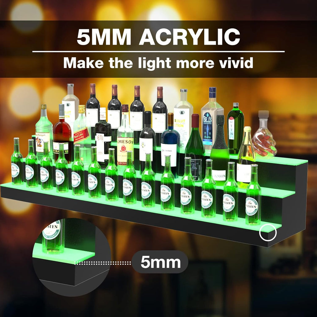 LED Liquor Bottle Display Shelf, 60 inch 3 Step Lighted Acrylic Lighted Bar Shelf for Home, Illuminated Home Bar Shelf, Acrylic Lighted Bottle Display Stand with Remote and APP Control