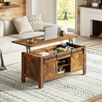 WLIVE 47.3" Farmhouse Lift Top Coffee Table with Sliding Barn Doors, Large Hidden Storage Compartment and Adjustable Shelf for Living Room,Office, Rustic Brown