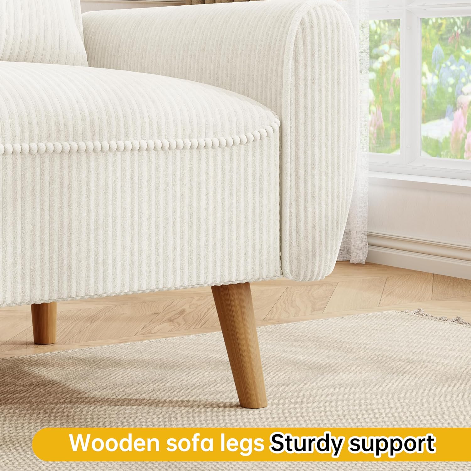 JAMFLY 47'' Small Loveseat Sofa, 2 Seat Compact Couch with Tapered Legs, White Upholstered Furniture, Solid Wood Frame, Comfy Foam Cushion, Easy Assembly for Small Spaces