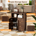 VINGLI Bathroom Floor Storage Cabinet with 3 Drawers, Modern 32" Freestanding Short Storage Organizer with Fluted Door & Adjustable Shelf, 12 Inch Deep Walnut Wooden Console for Small Space