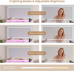 White Vanity Desk with Mirror and Lights,Glass Top Vanity Table with Power Outlet,Dressing Table with 11 RGB Drawers,3 Led Light Modes,Makeup Vanity Desk for Bedroom Women Girls