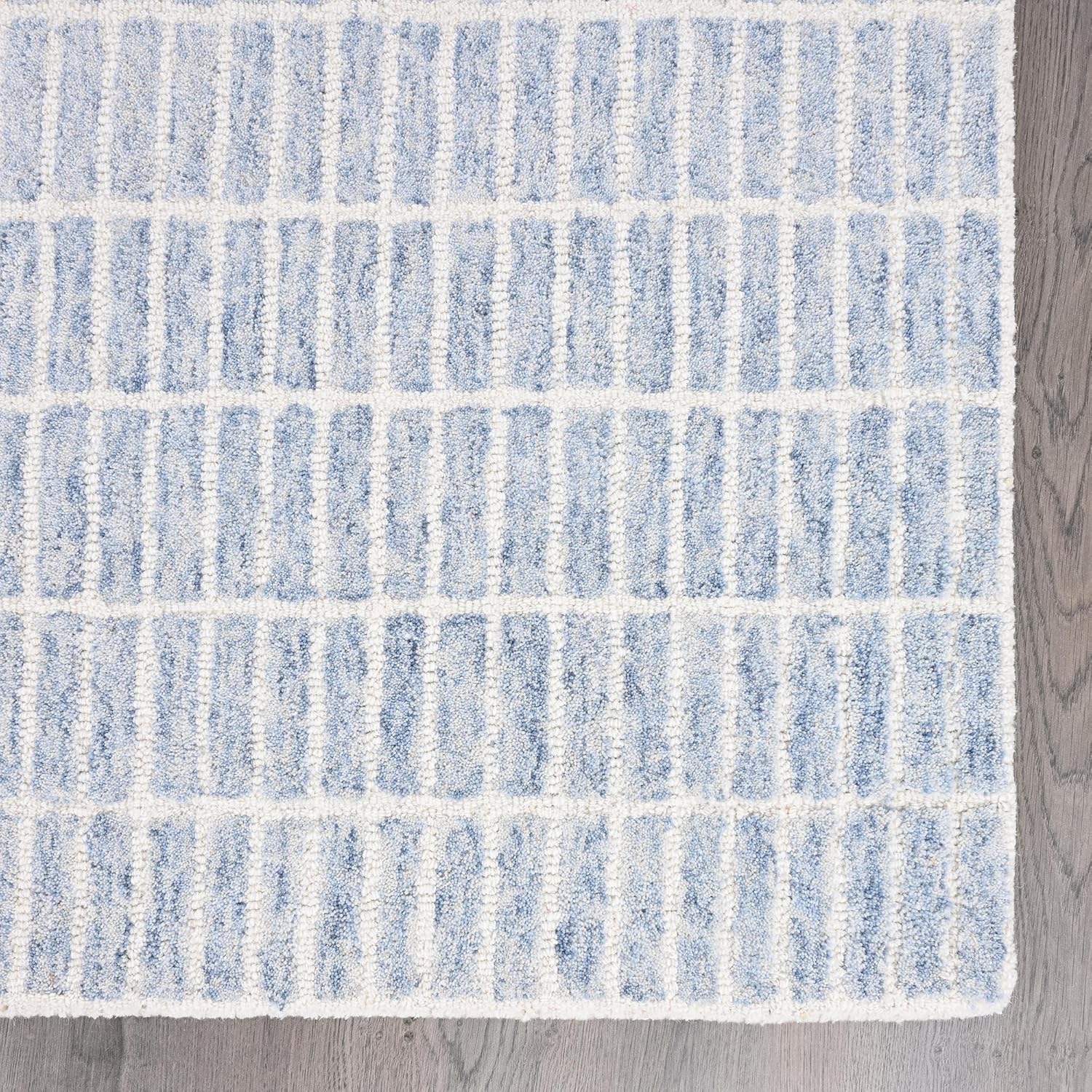 Hand-Tufted 100% Wool Area Rug – Unique Modern Geometric Grid Pattern, Soft Plush Textured Carpet for Living Room, Bedroom, Dining Room & Entryway (Blue, 8' x 10')