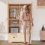 VINGLI Armoire Wardrobe Closet With Doors, Hanging Rod, Shelves and Drawer - Freestanding Cabinet for Bedroom, Dorm - Oak, 38" W x 21" D x 65" H