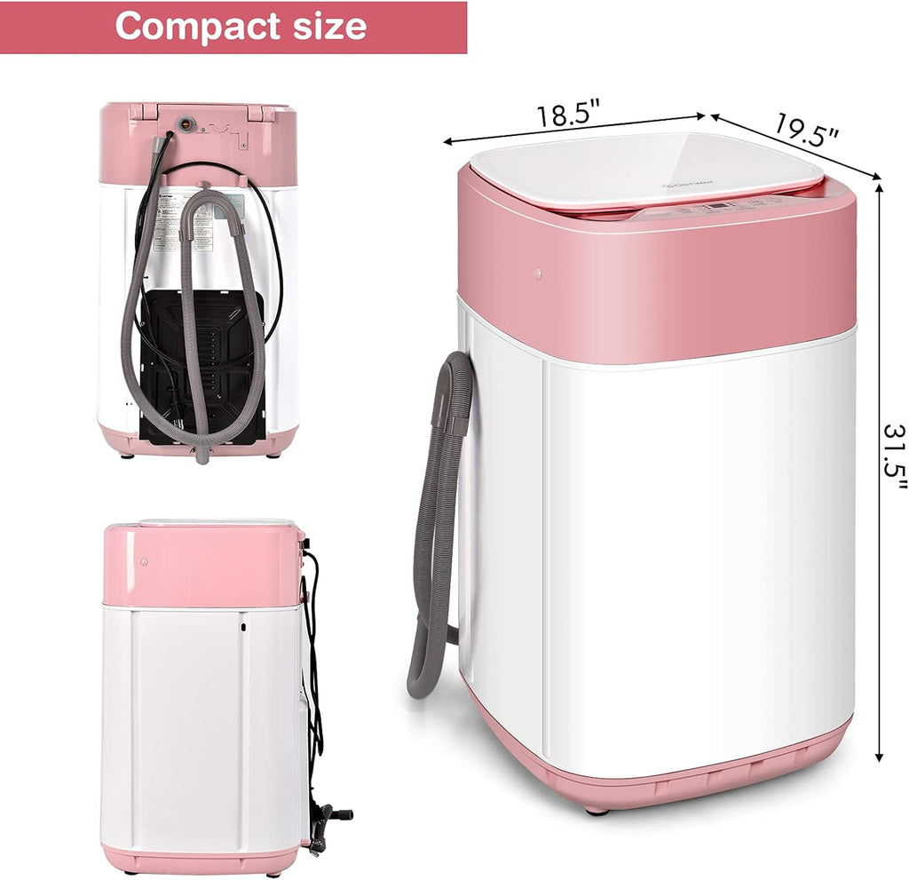 COSTWAY Portable Washing Machine, 8 Lbs Capacity, Built-in Drain Pump, Compact Laundry Washer with 6 Programs, 6 Water Levels, Child Lock, Full-Automatic washer for RV, Dorm, Apartment, Pink