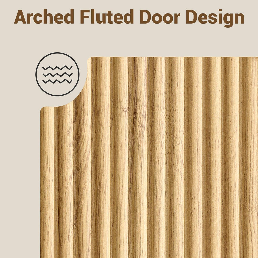 Furniouse Fluted Buffet Cabinet with Storage Sideboard Cabinet with Adjustable Shelf, Modern Accent Cabinet with Fluted Arched Doors for Living Room, Dining Room, Natural Oak