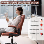 Executive Office Chair PU,Leather Office Chair with Wheels,360° Swivel Rolling Chair with Padded Arms,Ergonomic Computer Chair with Lumbar Support for Short People Use(Brown)