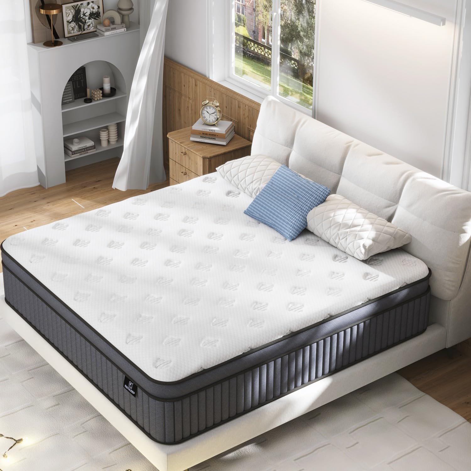 EEN EEN SLEEP 12 Inch Medium Firm King Size Mattress Upgraded King Hybrid Mattresses in A Box with Gel Memory Foam & Pocket Springs, Strong Edge Support,Pressure Relief,CertiPUR-US,365-Night Trial