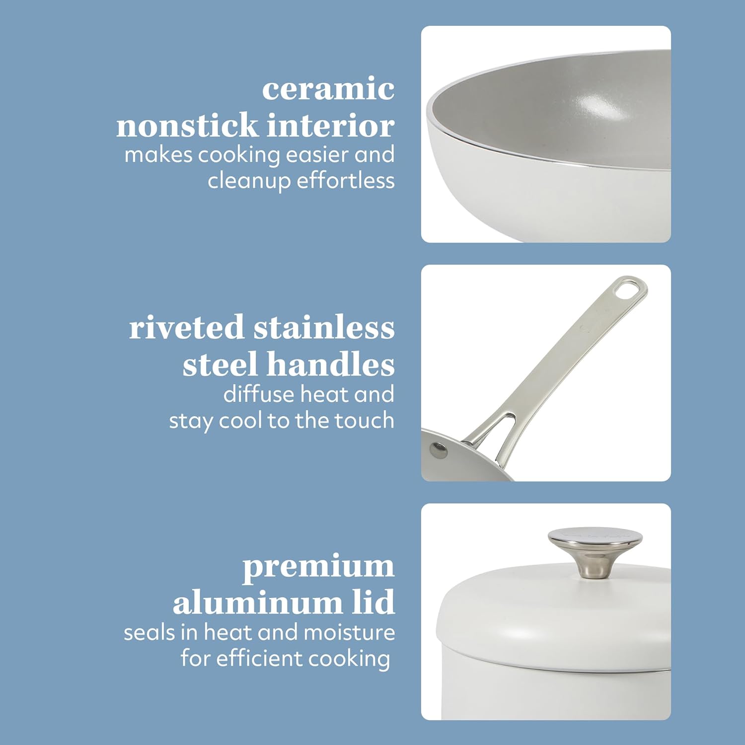 Sur La Table Kitchen Essentials Potluck Porch 10 Piece PFA Free Ceramic Non stick Interior Forged Aluminum Cookware Pots and Pans Set W/Aluminum Lids - Linen White - Induction Compatible