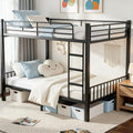 Queen Over Queen Bunk Bed for Adults & Teens, Heavy Duty Metal Bunk Bed with EVA Anti-Slip Ladder & Full-Length Guardrails, Noise-Free Queen Bunk Bed Frame with Under-Bed Storage, Black