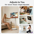 32" 2K Smart Portable TV  Rolling Android Tablet on Wheels  Touchscreen Monitor  Rechargeable Battery  Full Swivel Rotation  20W Audio Snap-on Camera