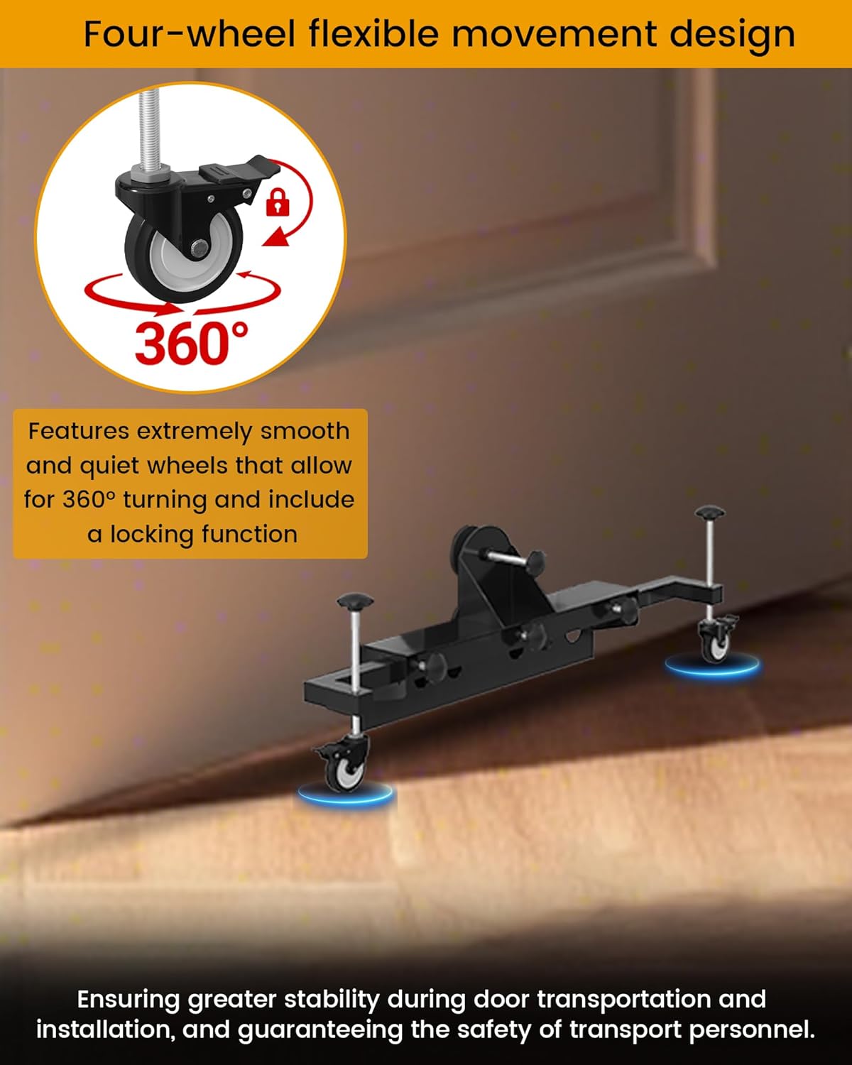 One-Piece Door Installation Tools, Ideal Tool for Single-Person Door Moving, Door Installation Dolly for Maximum 2.5 inch Thickness Pre-Hung Front, Slab Doors, Load Capacity: 200LB