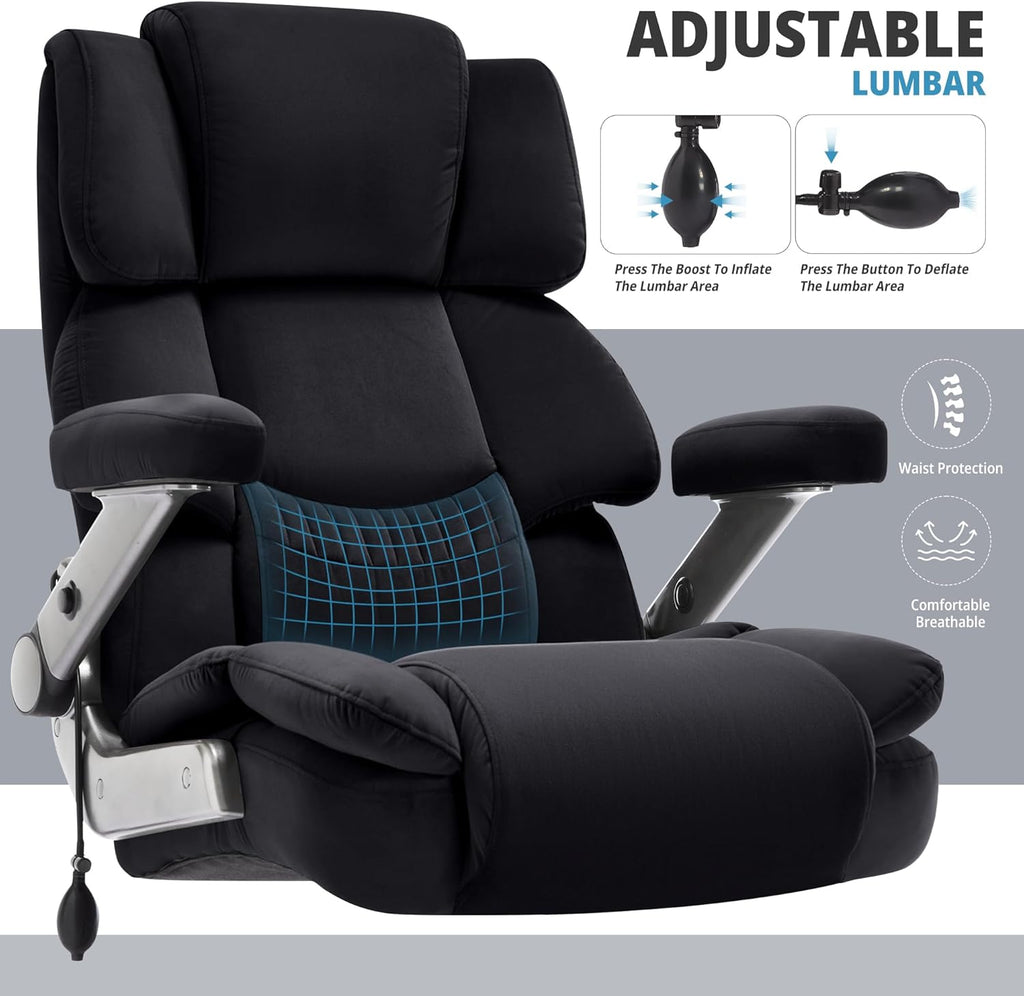 Fabric Big and Tall Office Chair 700lbs-High Back Executive Cloth Computer Chair with Adjustable Lumbar Support 3D Flip Arms Plus Size Rubber Wheels-Extra Wide Large Desk Chairs, Heavy Duty Metal Base
