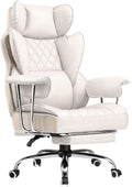 COMHOMA Big and Tall Office Chair, High Back Leather Gaming Chair with Footrest, Executive Ergonomic Office Chairs with Pocket Spring Lumbar Support and with Outward Fixed Soft Armrests