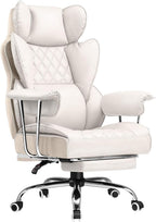 COMHOMA Big and Tall Office Chair, High Back Leather Gaming Chair with Footrest, Executive Ergonomic Office Chairs with Pocket Spring Lumbar Support and with Outward Fixed Soft Armrests