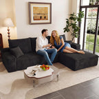 Modular Sectional Sofa Cloud Sectional Couch, 95" Comfy Fluffy L-Shaped Couches for Living Room, Deep Seat Memory Foam Plush Corduroy Boneless Couch Sectionals No Assembly (Black,Right-Facing Chaise)