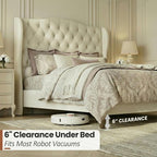 Queen Size Velvet Upholstered Platform Bed Frame, 56" Tall Wingback Headboard with Deep Diamond Tufting, Solid Metal Support (1000lbs), No Box Spring Needed, Cream