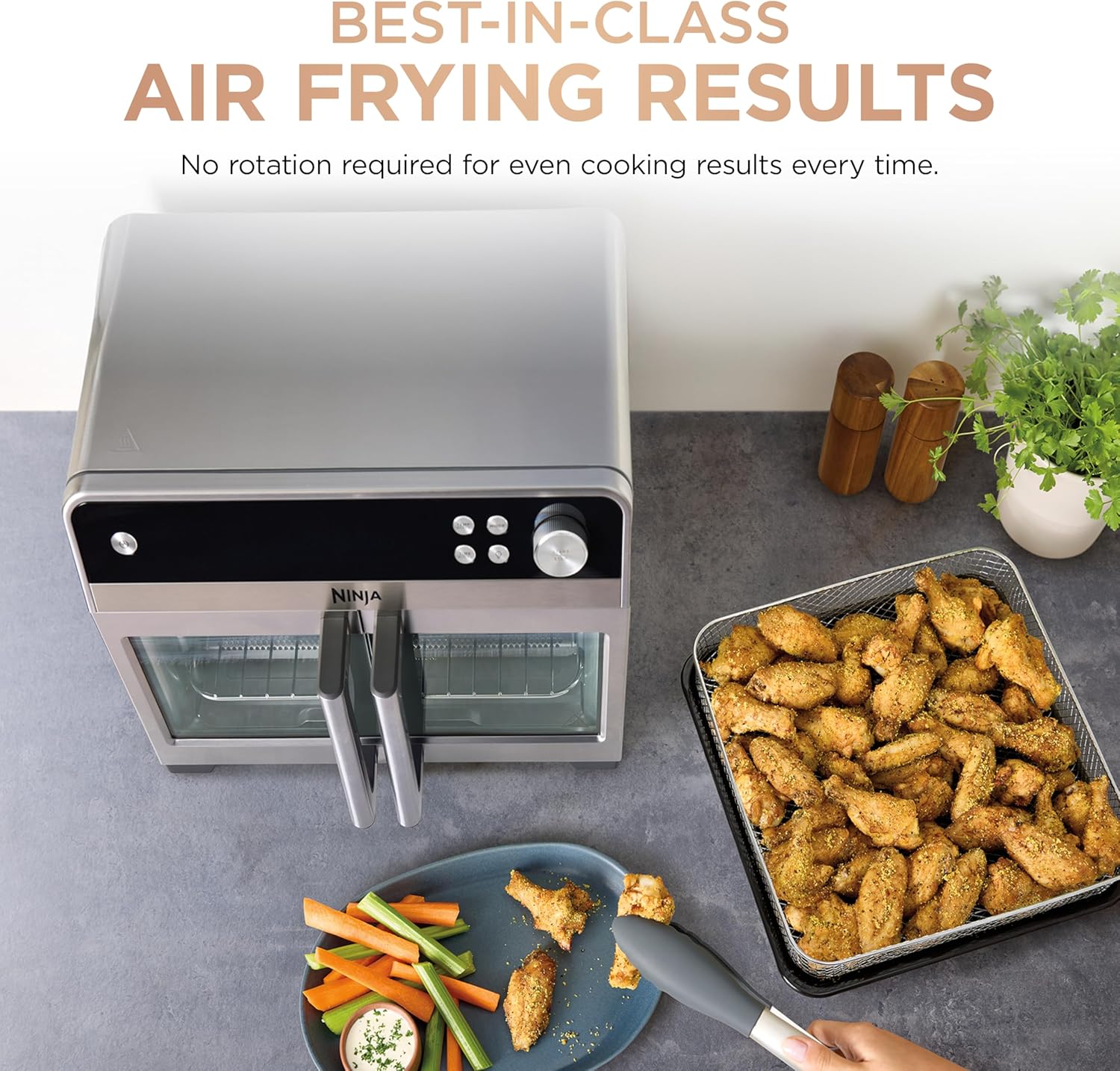 Ninja | French Door Premier | Air Fryer, Convection Oven, Toaster | 5-qt Air Fry Basket, Sheet Pan, Wire Rack, Broil Rack | PFAS-free Cooking Surface, Dishwasher-safe Accessories | FO101 (NEW)