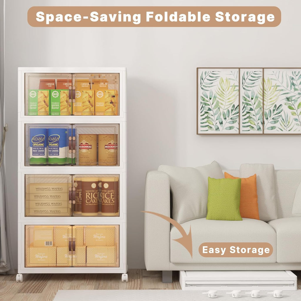 UAMFURI Extra Large Stackable Storage Bins with Lids & Wheels, 480QT-120QT/30GAL*4Pack Foldable Collapsible Closet Organizers Storage Cabinet with Doors for Bedroom Dorm